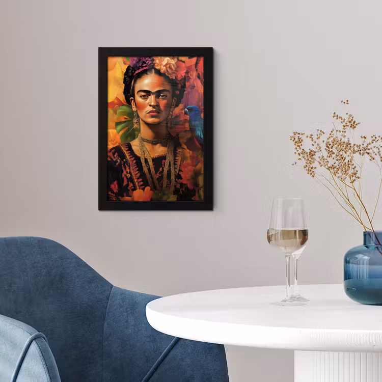 Vrouw - Bloemen - Papegaai - Schilderachtig fotolijst zwart zonder passe partout klein -sfeer4