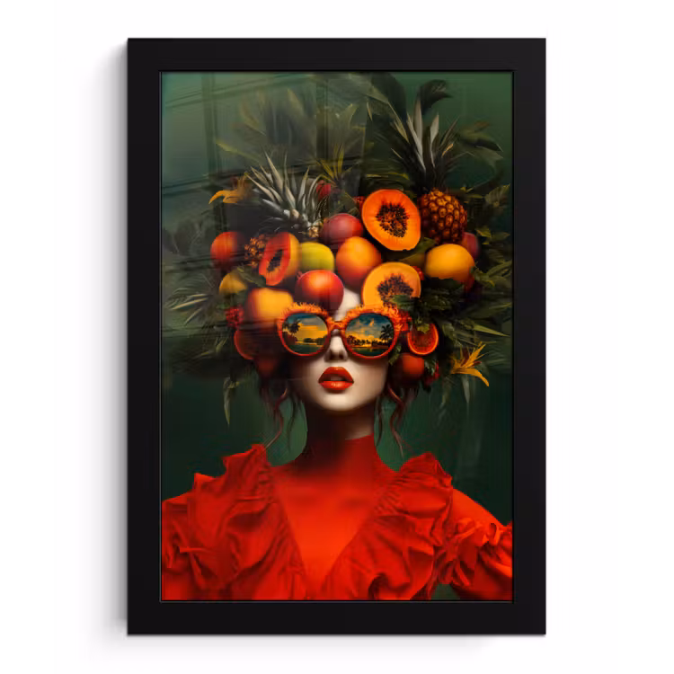 Vrouw - Vruchten - Papaja - Ananas fotolijst zwart zonder passe partout klein -3d
