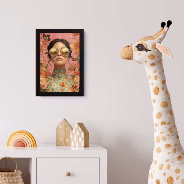 Vrouw - Bril - Roze - Bloemen fotolijst zwart zonder passe partout klein -usfeer4_kinderkamer