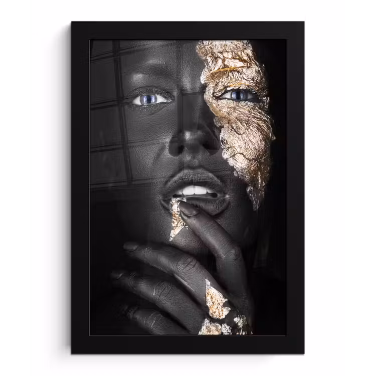 Vrouw - Bladgoud - Zwart - Huid - Luxe fotolijst zwart zonder passe partout klein -3d