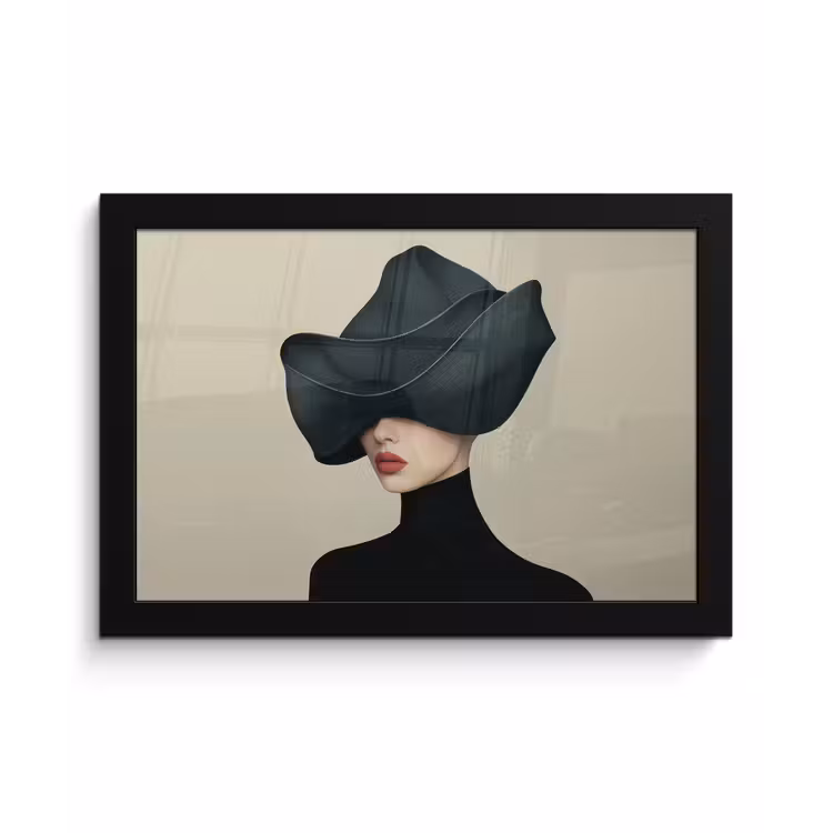 Vrouw - Groen - Hoed fotolijst zwart zonder passe partout klein -3d