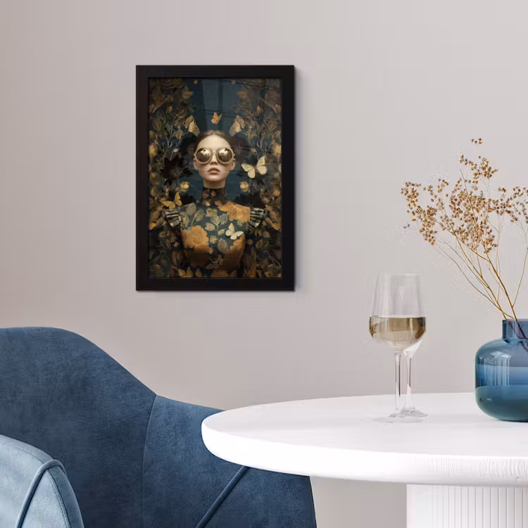 Vrouw - Bladeren - Goud - Vlinders fotolijst zwart zonder passe partout klein -sfeer4
