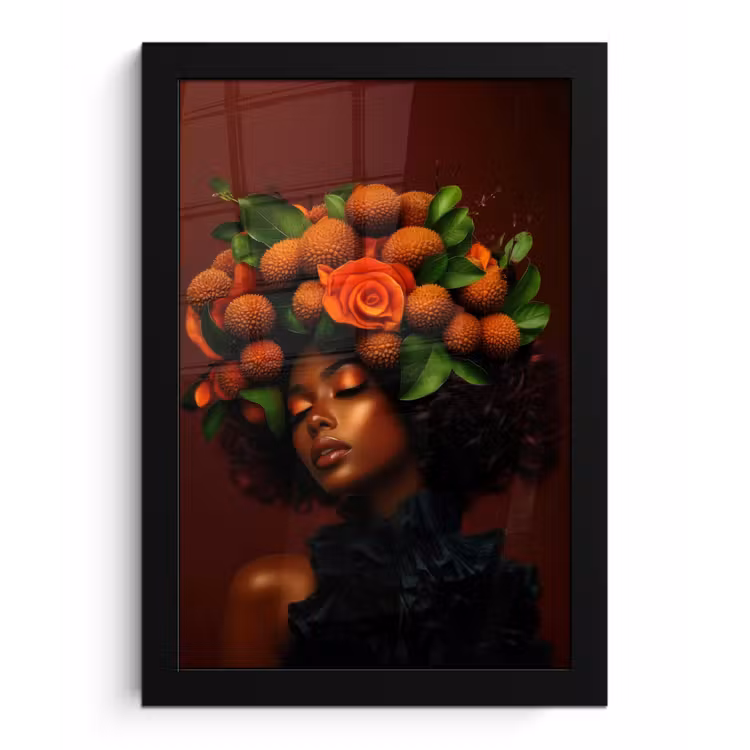 Vrouw - lychee - exotisch fotolijst zwart zonder passe partout klein -3d