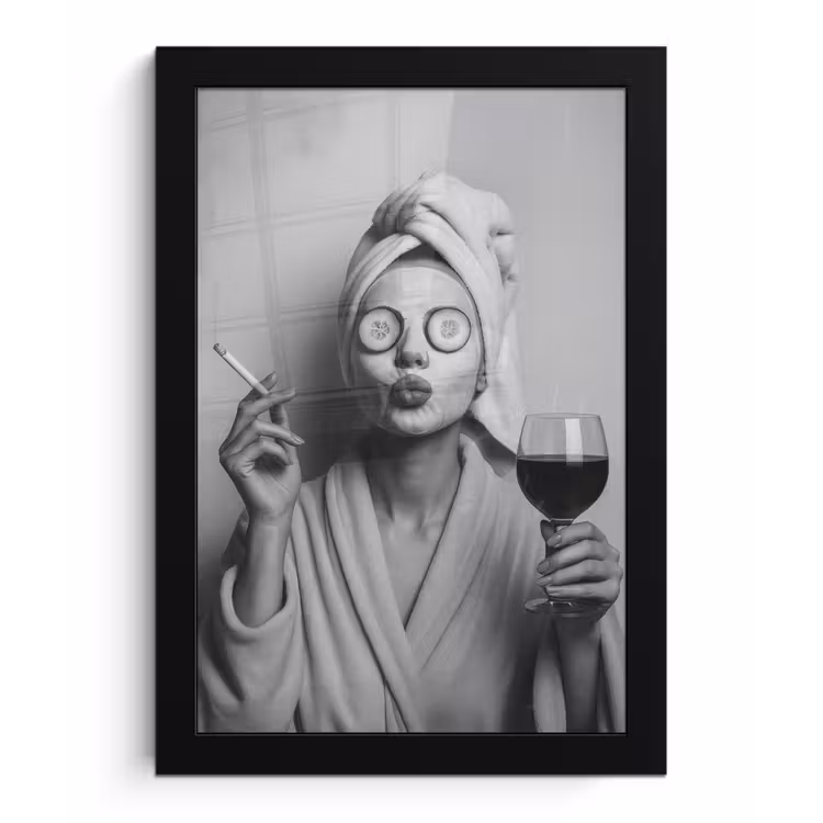 Vrouw - Masker - Wijn - Sigaret fotolijst zwart zonder passe partout klein -3d