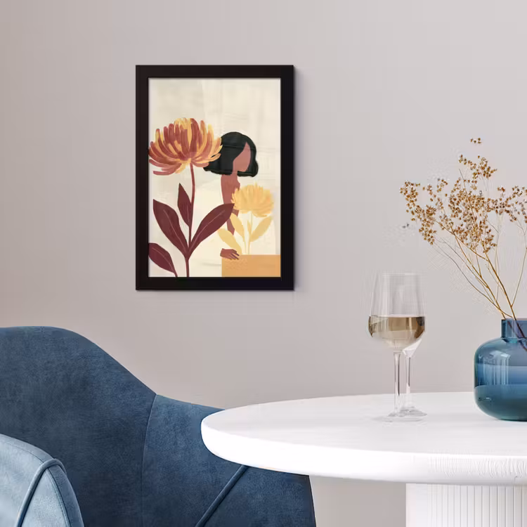 Vrouw - Minimalistisch - Bloem fotolijst zwart zonder passe partout klein -sfeer4