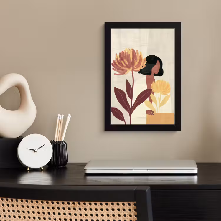 Vrouw - Minimalistisch - Bloem fotolijst zwart zonder passe partout klein -sfeer1