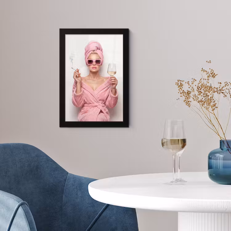Vrouw - Roze - Wijn - Zonnebril fotolijst zwart zonder passe partout klein -sfeer4