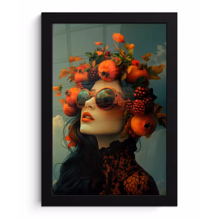 Vrouw - Granaatappel - Herfst - Zonnebril fotolijst zwart zonder passe partout klein -3d