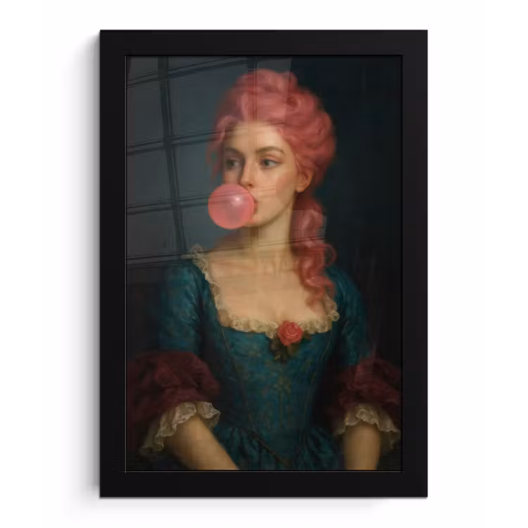 Vrouw - Portret - Kauwgombel fotolijst zwart zonder passe partout klein -3d