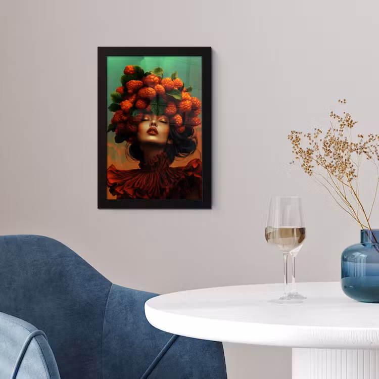 Vrouw - Frambozen - Bladeren fotolijst zwart zonder passe partout klein -sfeer4