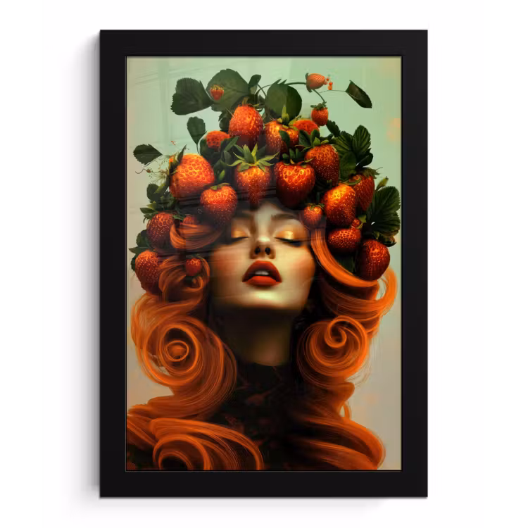 Vrouw - Aardbeien - Kroon fotolijst zwart zonder passe partout klein -3d
