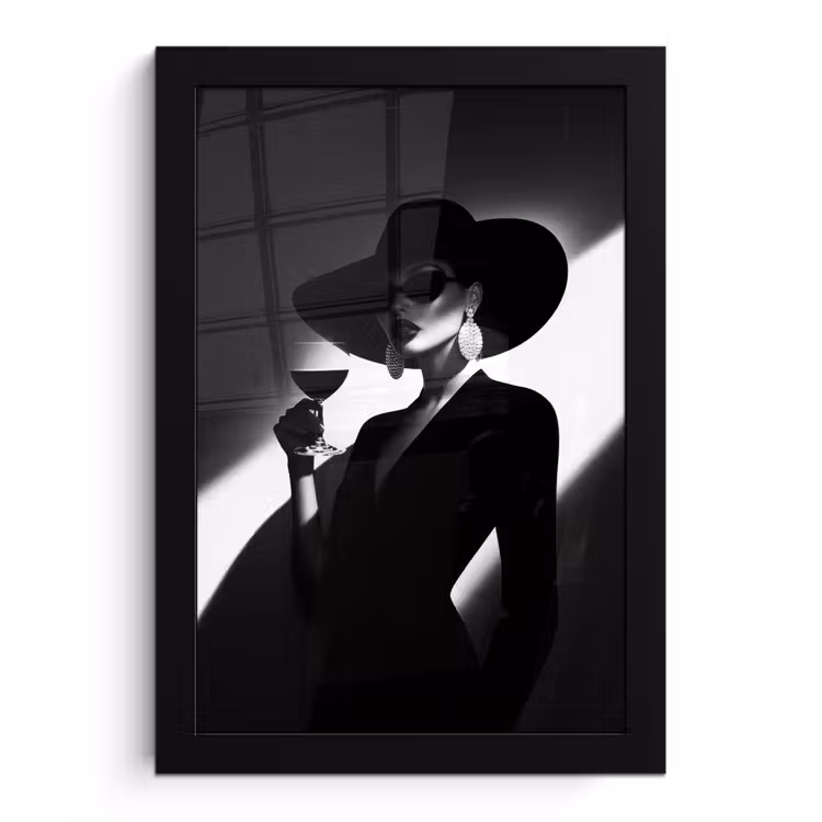 Vrouw - Wijn - Chic fotolijst zwart zonder passe partout klein -3d