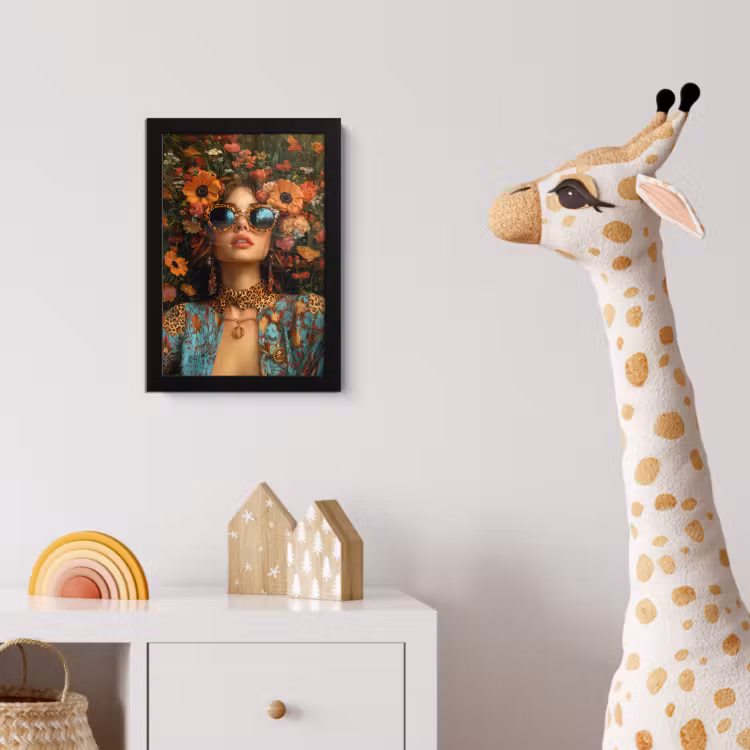 Vrouwen - Bloemen - Modern - Bril - Abstract fotolijst zwart zonder passe partout klein -usfeer4_kinderkamer