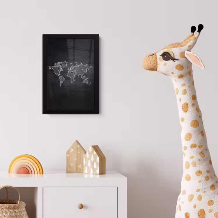 Wereldkaart - Krijt - Zwart - minimalistisch fotolijst zwart zonder passe partout klein -usfeer4_kinderkamer