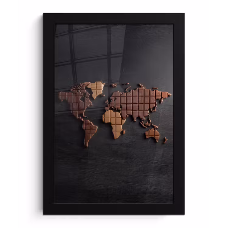 Wereldkaart - chocola - Smakelijke uitstraling fotolijst zwart zonder passe partout klein -3d