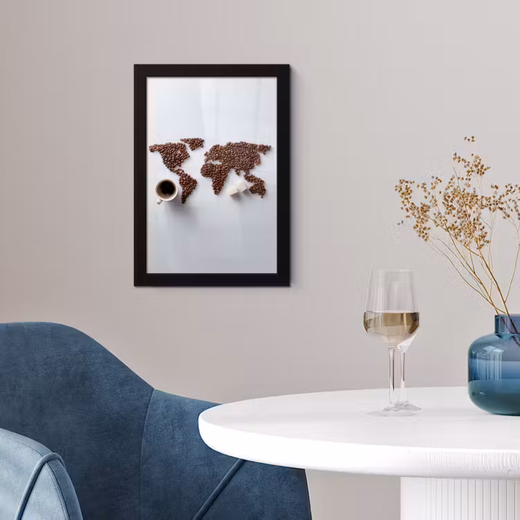 Wereldkaart - Koffiebonen - Suikerklontjes fotolijst zwart zonder passe partout klein -sfeer4