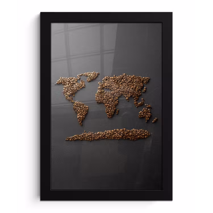 Wereldkaart - Koffie - Grijs fotolijst zwart zonder passe partout klein -3d