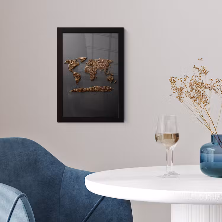 Wereldkaart - Koffie - Grijs fotolijst zwart zonder passe partout klein -sfeer4