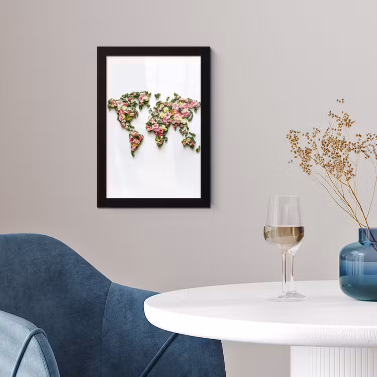 Wereldkaart - Kleurrijk - Bloemen - Lente fotolijst zwart zonder passe partout klein -sfeer4