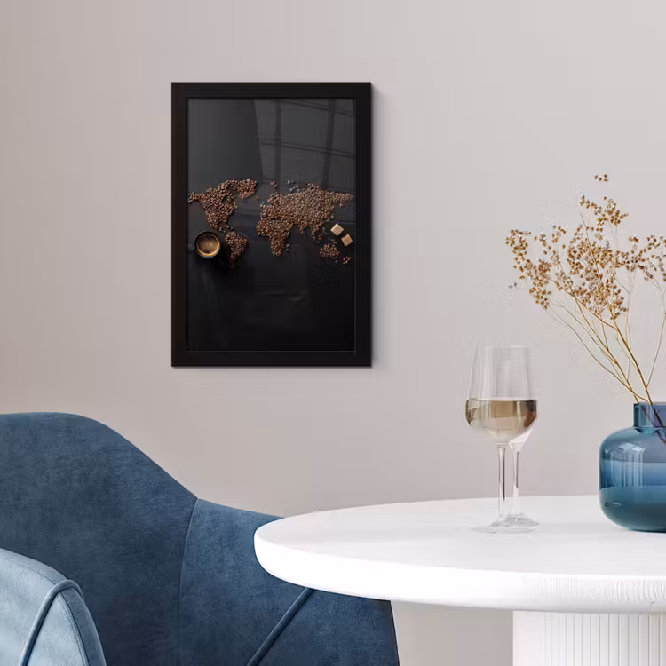 Wereldkaart - Espresso - Zwart fotolijst zwart zonder passe partout klein -sfeer4