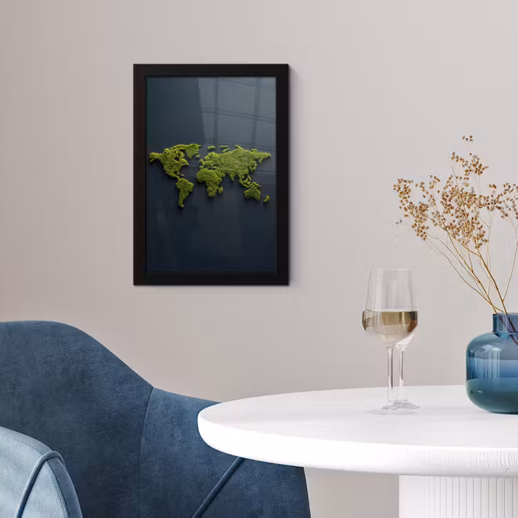 Wereldkaart - Mos -Levendig effect fotolijst zwart zonder passe partout klein -sfeer4