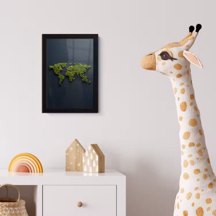 Wereldkaart - Mos -Levendig effect fotolijst zwart zonder passe partout klein -usfeer4_kinderkamer