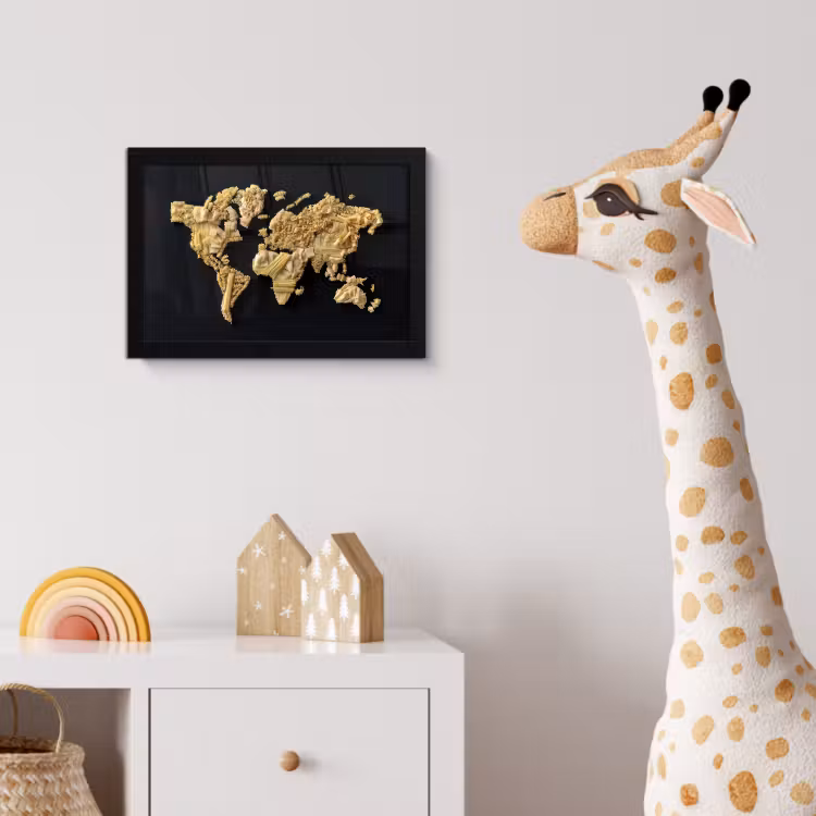 Wereldkaart - Pasta - Zwart fotolijst zwart zonder passe partout klein -usfeer4_kinderkamer