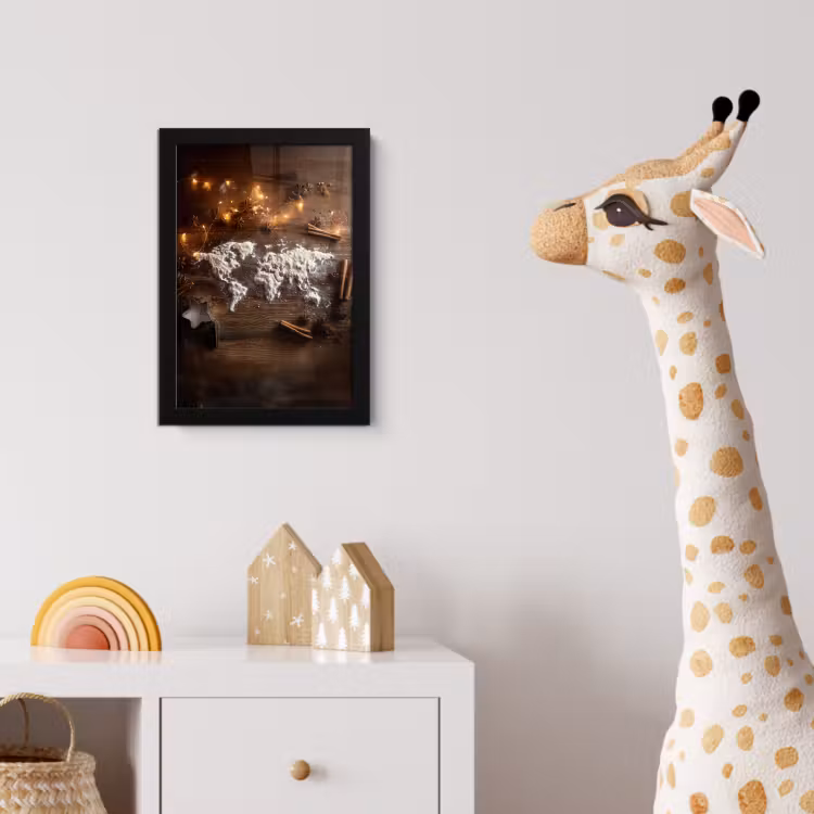 Wereldkaart - Poedersuiker - Hout fotolijst zwart zonder passe partout klein -usfeer4_kinderkamer