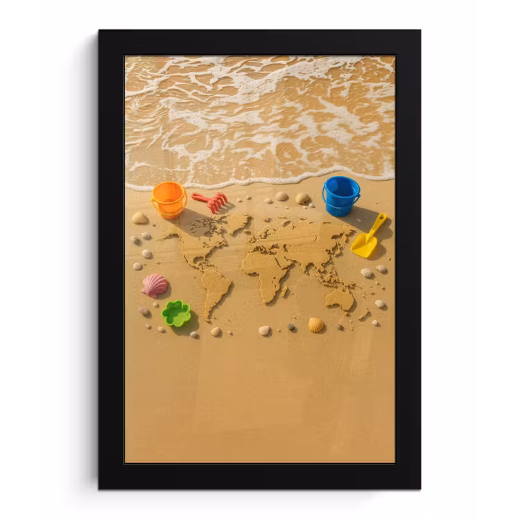 Wereldkaart - Zand - Kleurrijk - Zomer fotolijst zwart zonder passe partout klein -3d