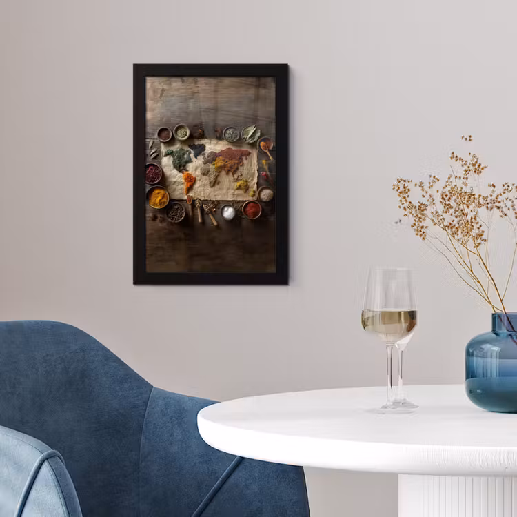 Wereldkaart - Specerijen - Kleurrijk fotolijst zwart zonder passe partout klein -sfeer4