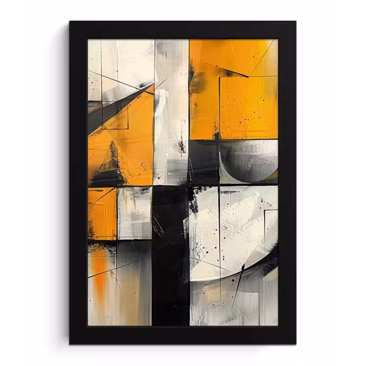 Geel - Abstract - Modern - Vormen fotolijst zwart zonder passe partout klein -3d