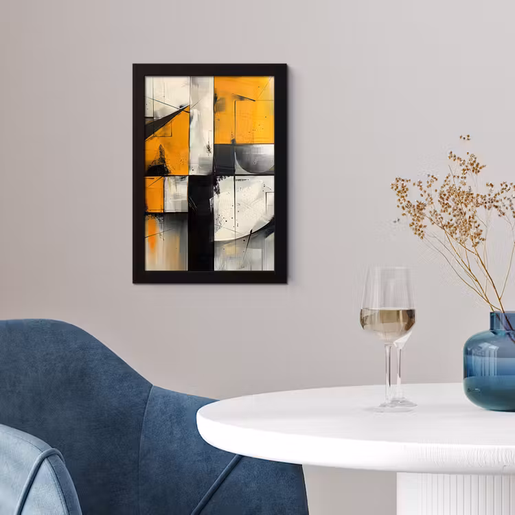Geel - Abstract - Modern - Vormen fotolijst zwart zonder passe partout klein -sfeer4