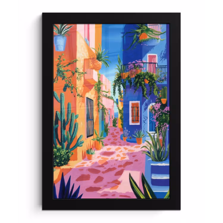 Geel - Blauw - Oranje - Huis fotolijst zwart zonder passe partout klein -3d