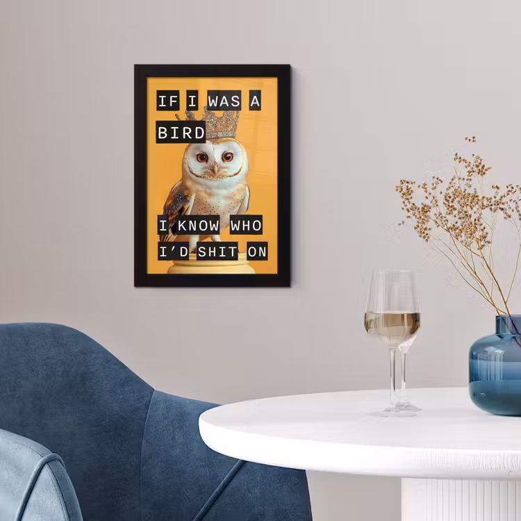 Geel - Uil - Vogel - Decoratie fotolijst zwart zonder passe partout klein -sfeer4