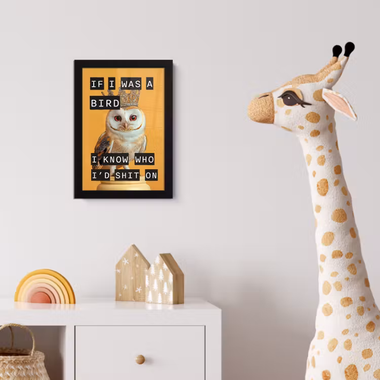 Geel - Uil - Vogel - Decoratie fotolijst zwart zonder passe partout klein -usfeer4_kinderkamer