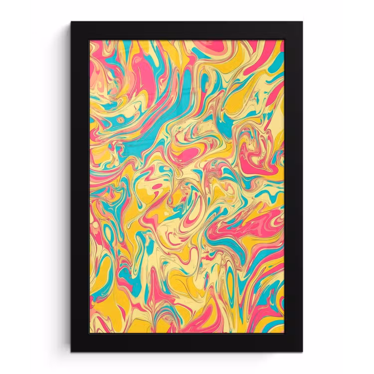 Geel - Roze - Blauw - Retro fotolijst zwart zonder passe partout klein -3d