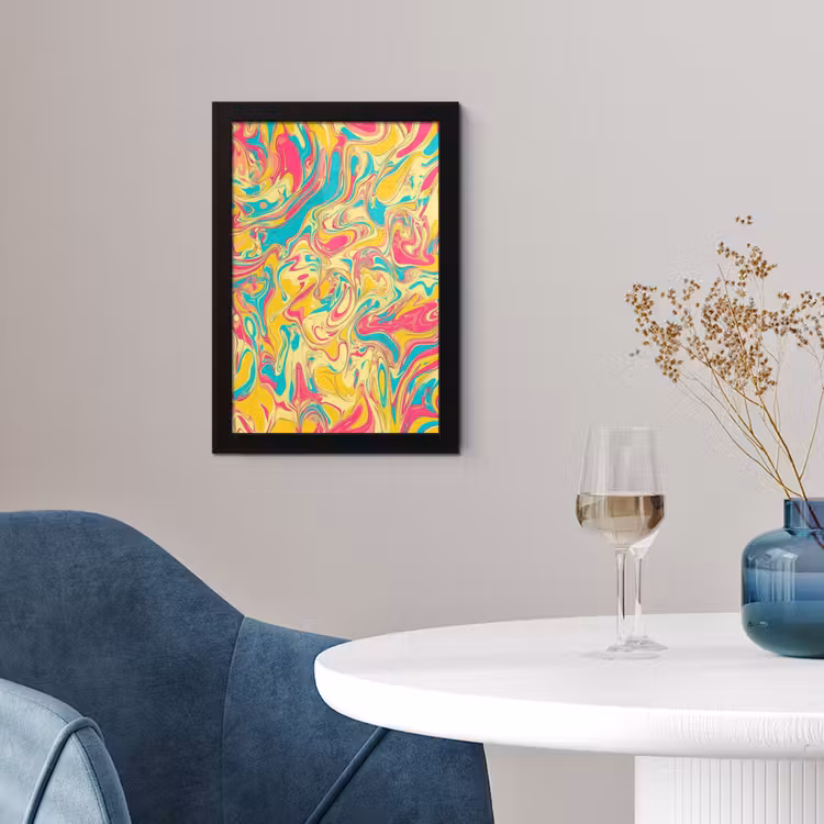 Geel - Roze - Blauw - Retro fotolijst zwart zonder passe partout klein -sfeer4