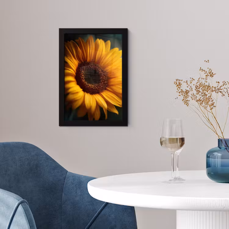 Geel - Zonnebloem - Zomers fotolijst zwart zonder passe partout klein -sfeer4