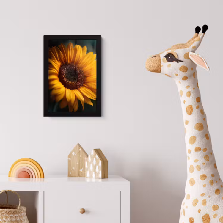 Geel - Zonnebloem - Zomers fotolijst zwart zonder passe partout klein -usfeer4_kinderkamer