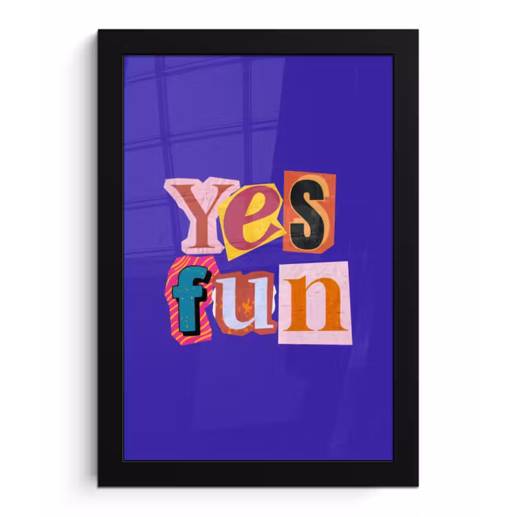 Yes fun - Kleurrijk - Collage-stijl fotolijst zwart zonder passe partout klein -3d