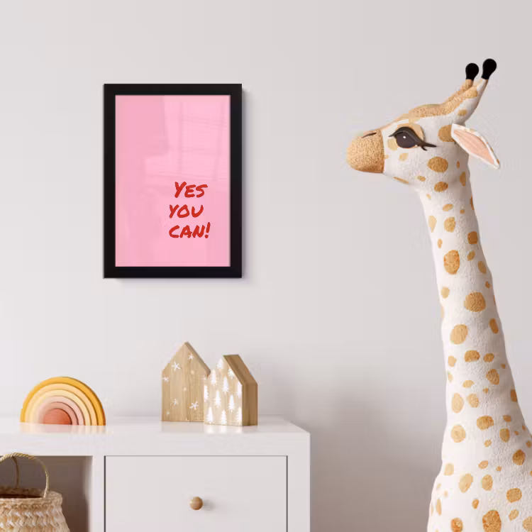 Yes you can do it - Rood - Roze fotolijst zwart zonder passe partout klein -usfeer4_kinderkamer