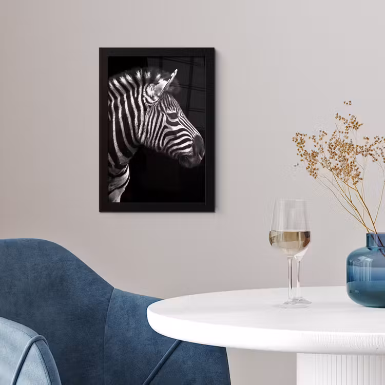 Zebra - Zwart - Wit - Portret - Dieren fotolijst zwart zonder passe partout klein -sfeer4