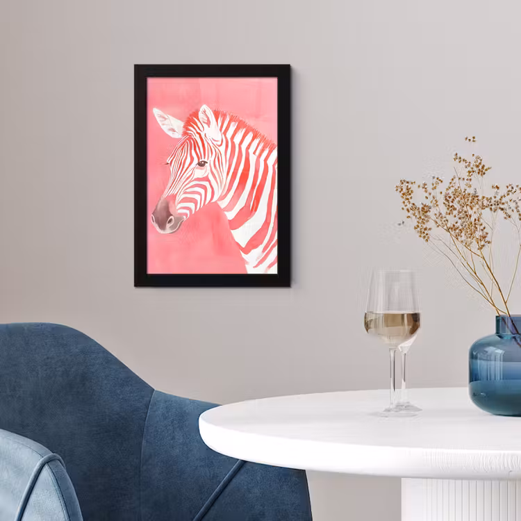 Zebra - Pink - Verf fotolijst zwart zonder passe partout klein -sfeer4