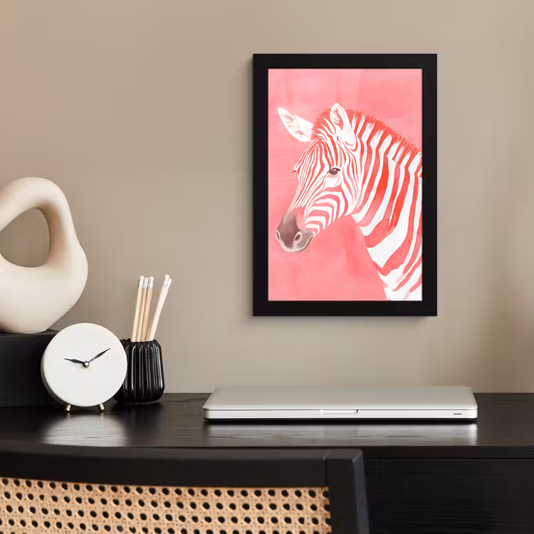 Zebra - Pink - Verf fotolijst zwart zonder passe partout klein -sfeer1