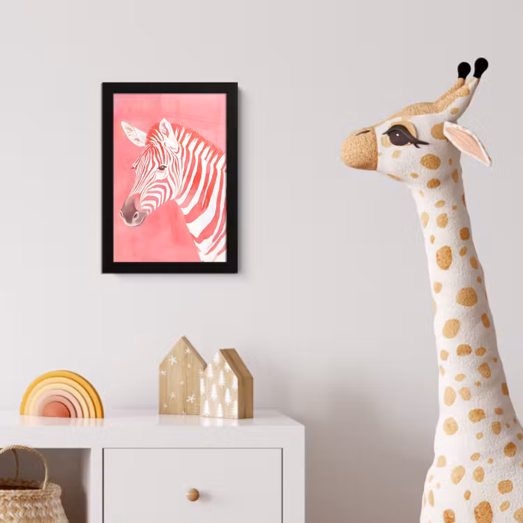 Zebra - Pink - Verf fotolijst zwart zonder passe partout klein -usfeer4_kinderkamer