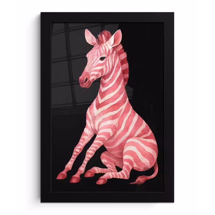 Zebra - Roze - Gestreept fotolijst zwart zonder passe partout klein -3d