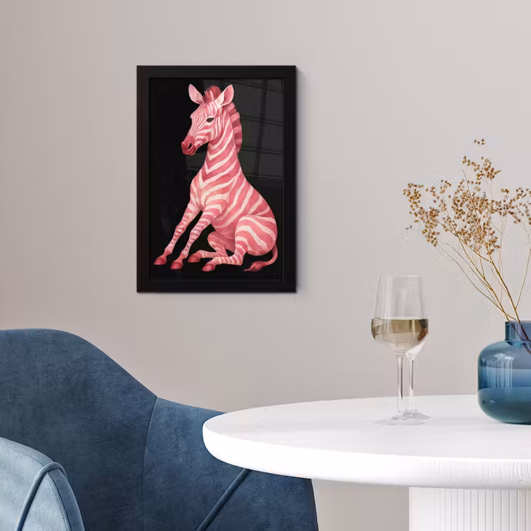 Zebra - Roze - Gestreept fotolijst zwart zonder passe partout klein -sfeer4