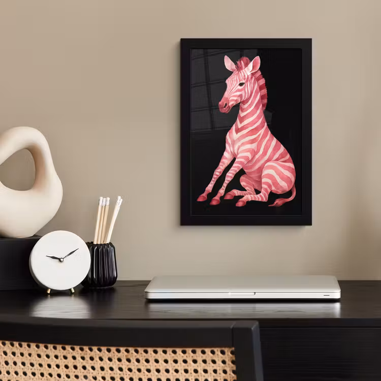 Zebra - Roze - Gestreept fotolijst zwart zonder passe partout klein -sfeer1