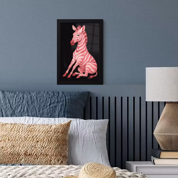Zebra - Roze - Gestreept fotolijst zwart zonder passe partout klein -sfeer3