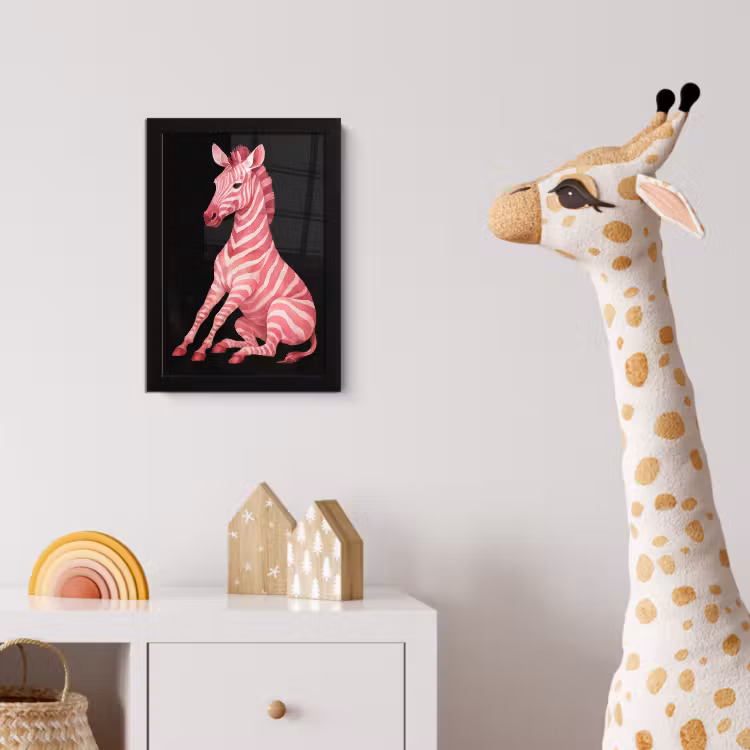 Zebra - Roze - Gestreept fotolijst zwart zonder passe partout klein -usfeer4_kinderkamer
